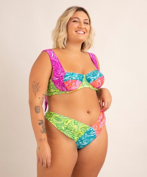 biquíni plus size calcinha tanga estampado paisley proteção uv50+ além dos mares noronha manu gavassi  multicor