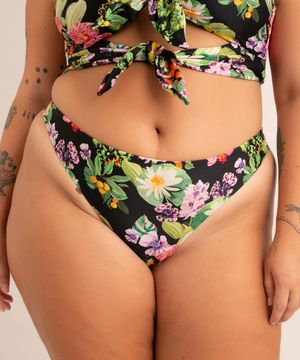 biquíni plus size calcinha tanga estampada floral aquático proteção uv50+ além dos mares alter do chão grazi massafera preto