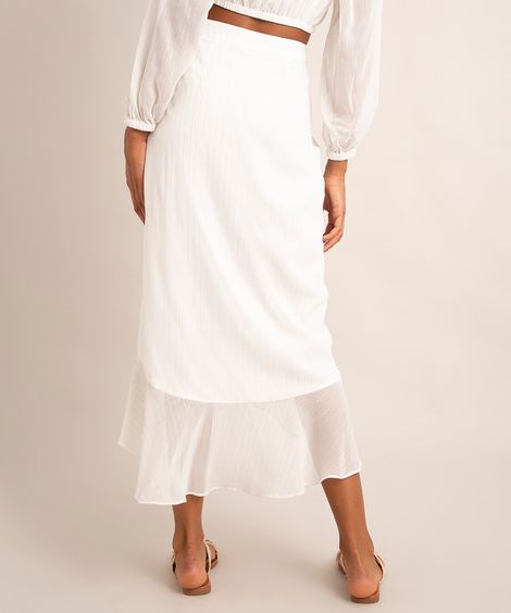 saia mullet midi de chiffon listrada com lurex e babados além dos mares salvador preta gil off white