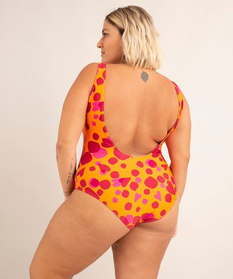 maiô sem manga plus size estampada confete com bojo proteção uv50+ além dos mares salvador preta gil laranja