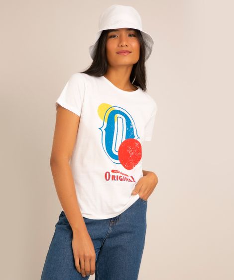 Camiseta Feminina Manga Curta Original Decote Redondo Off White