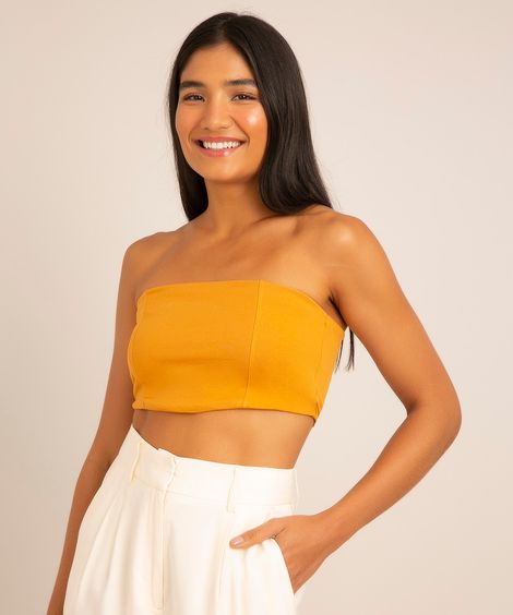 cropped Corset sem alça Mostarda