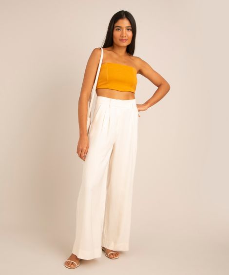 cropped Corset sem alça Mostarda