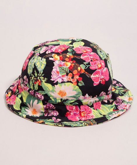 chapéu infantil estampado floral com proteção uv50+ além dos mares alter do chão multicor