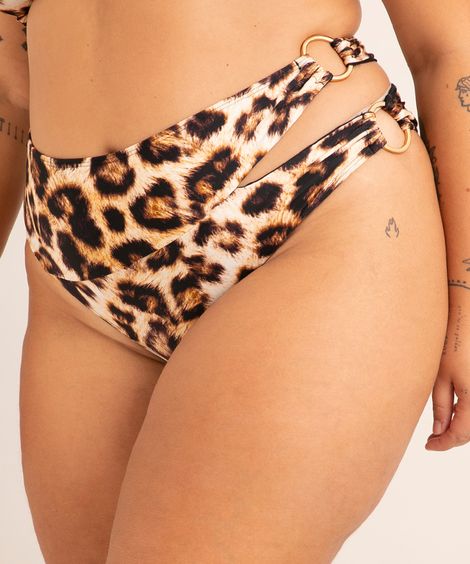 biquíni plus size calcinha hot pant estampado animal print cut out com pingente proteção uv50+ salvador preta gil marrom