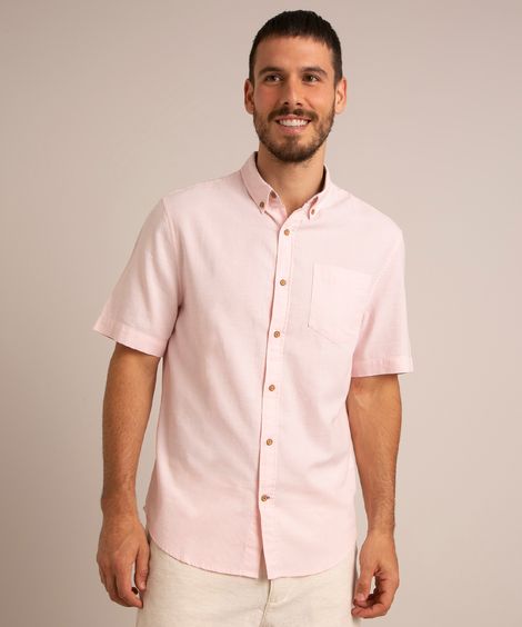 camisa comfort com bolso manga curta rosa claro