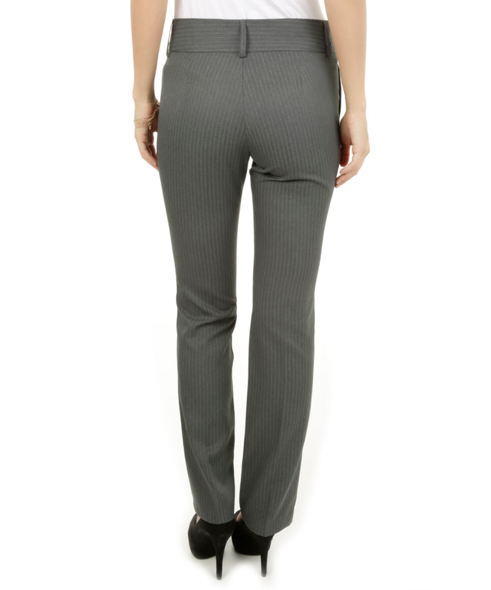 Calça Reta Risca de Giz Cinza