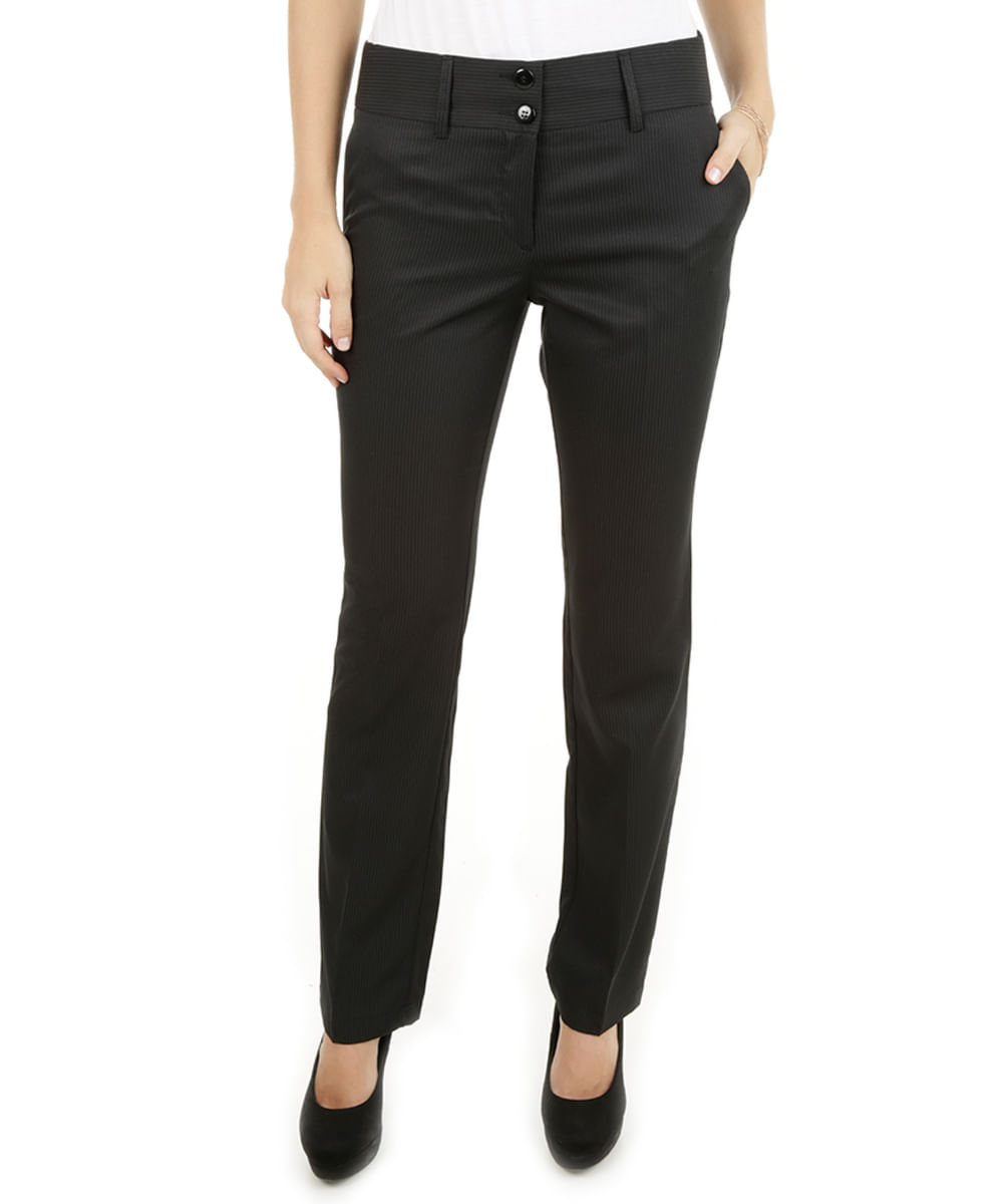 Calça Reta Risca de Giz Preta