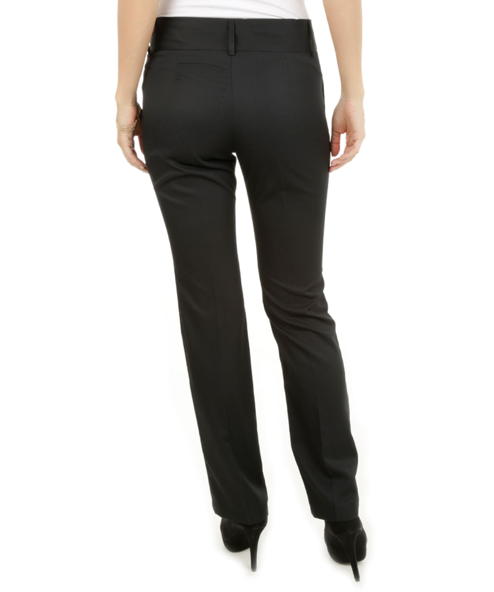 Calça Reta Risca de Giz Preta