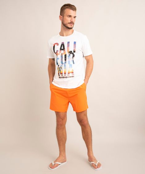 short com cordão laranja neon
