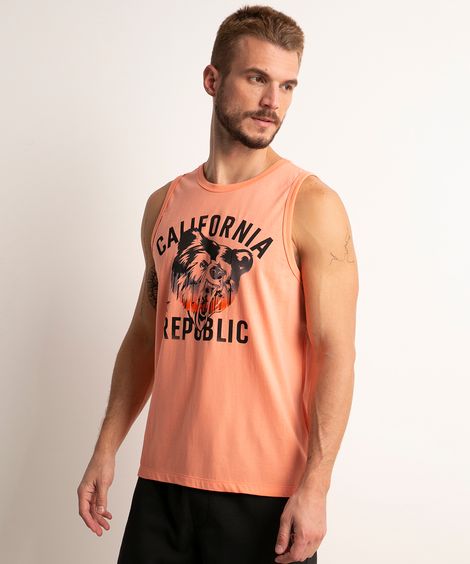 regata de algodão gola careca estampa de urso "california republic" coral