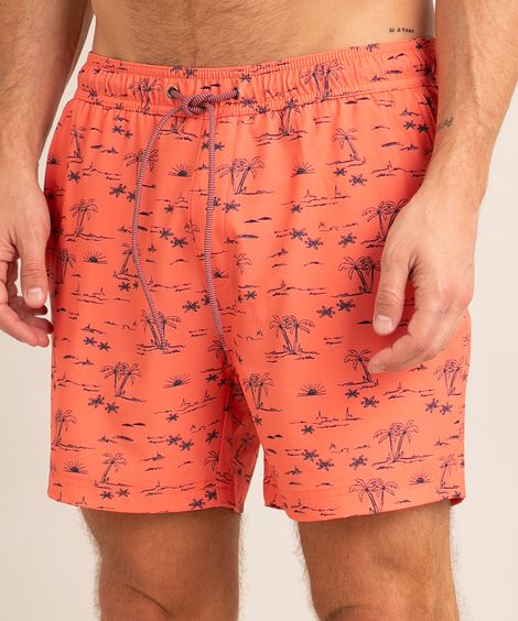 short estampado coqueiros com cordão rosa