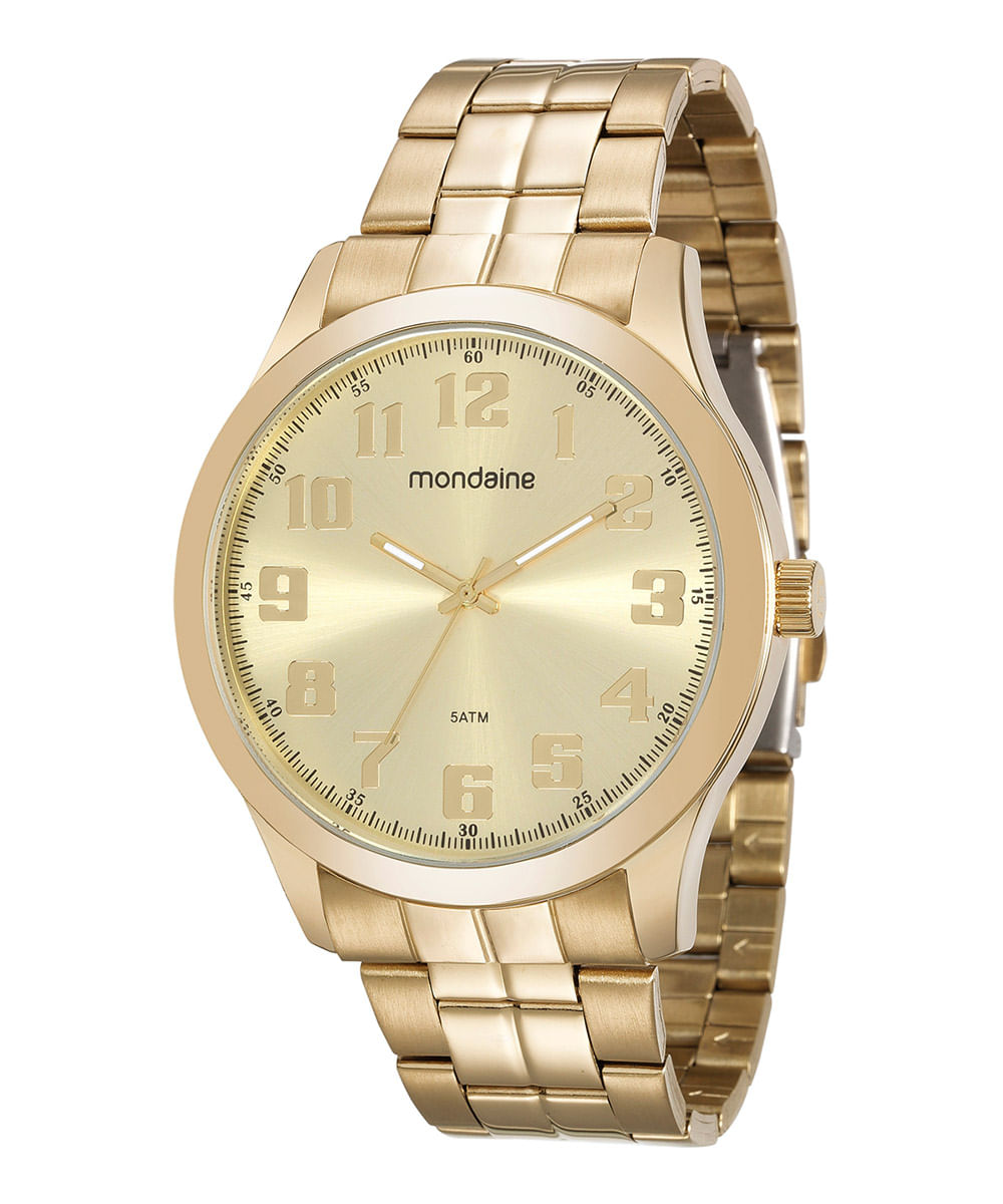 relogio masculino mondaine dourado