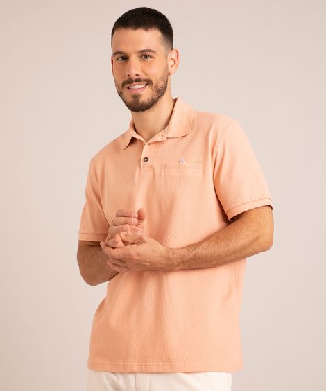 camisa polo de algodão manga curta com bolso rosê