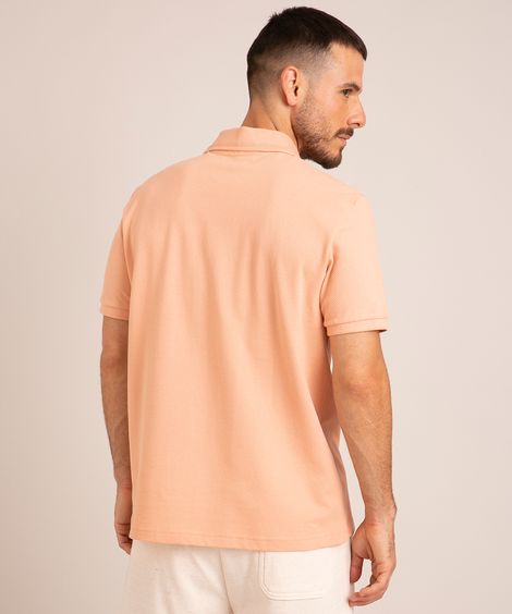 camisa polo de algodão manga curta com bolso rosê