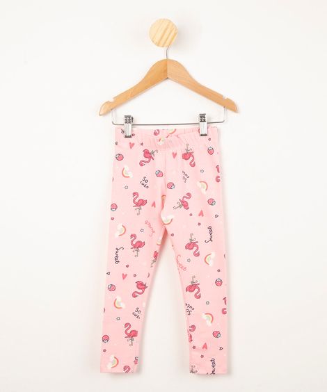 calça legging infantil estampa divertida de flamingos rosa
