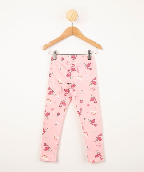 calça legging infantil estampa divertida de flamingos rosa