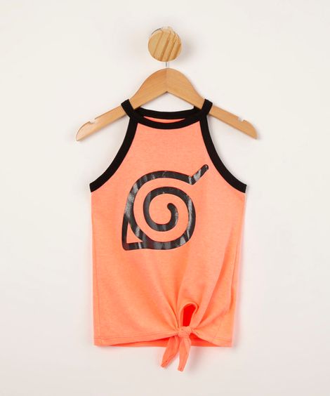 regata halter neck infantil com nó estampada naruto rosa