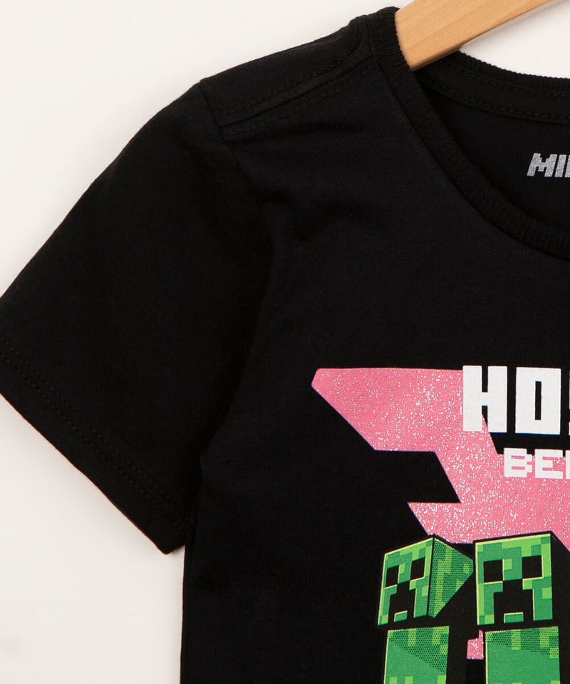 Camiseta Infantil Manga Preta - Minecraft