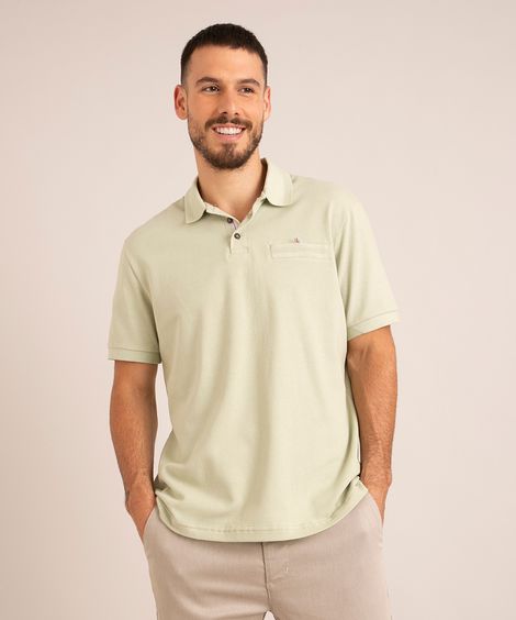 camisa polo de algodão manga curta com bolso verde claro