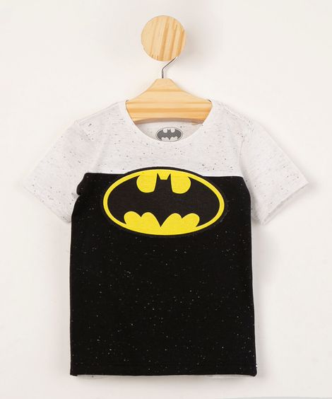 camiseta infantil batman com recorte manga curta off white