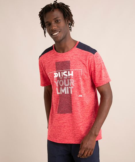camiseta manga curta gola careca "push your limit" esportivo vermelha