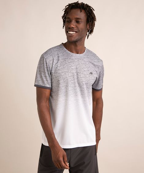 camiseta manga curta gola careca mescla com degradê esportivo branca