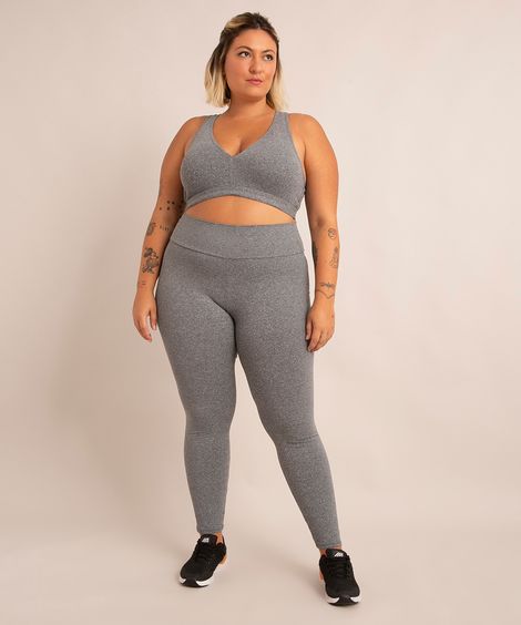 calça plus size legging esportiva cinza mescla