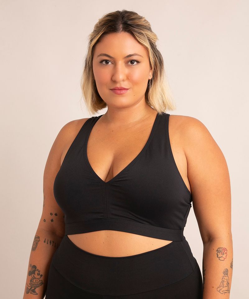 Top Plus Size Feminino Fitness Nadador Preto