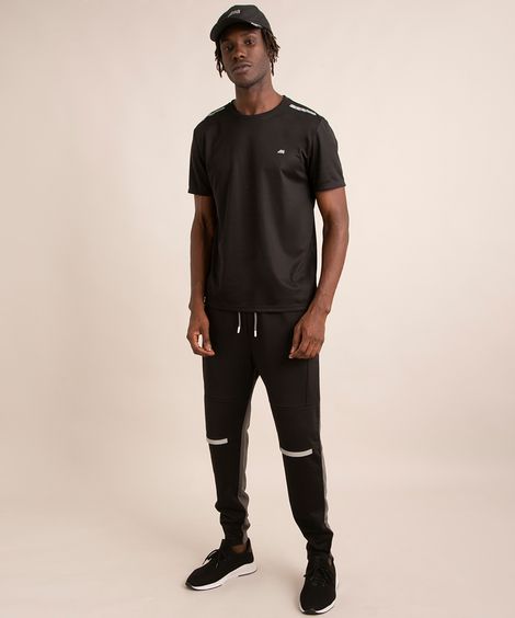 calça slim esportiva com abertura no joelho e refletivo preta