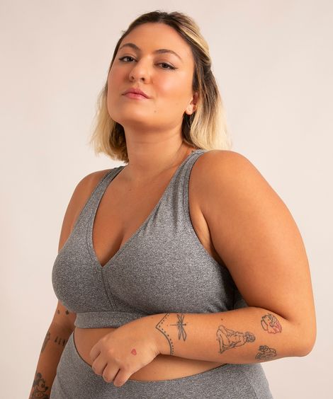 top plus size esportivo nadador com bojo removível cinza mescla