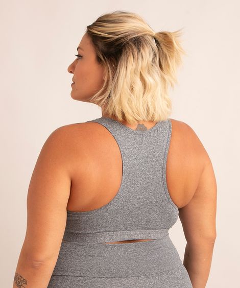 top plus size esportivo nadador com bojo removível cinza mescla