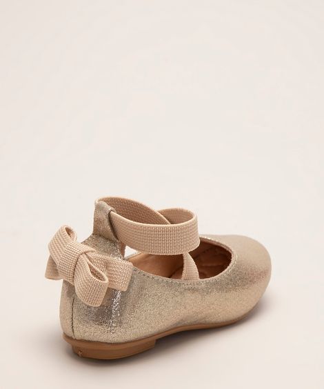 sapatilha infantil com glitter e laço  dourada