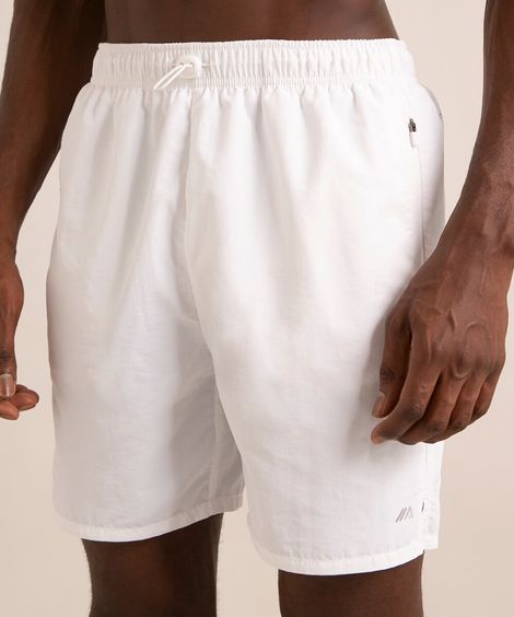bermuda de tactel esportiva bolso com zíper branca