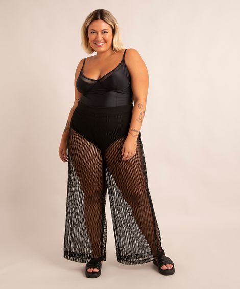 calça plus size wide leg de tela cintura super alta + calcinha além dos mares rio de janeiro ludmilla preto