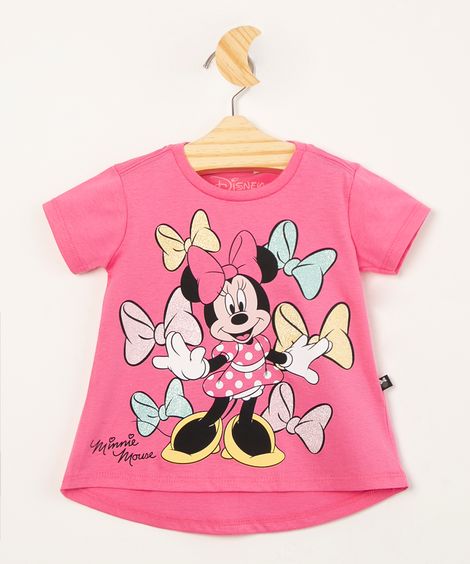 blusa infantil minnie com glitter manga curta pink