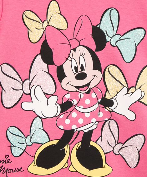 blusa infantil minnie com glitter manga curta pink