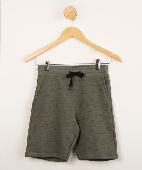 bermuda juvenil de moletom com bolsos e cordão verde militar