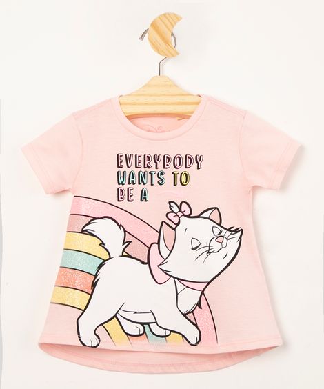 blusa infantil marie com glitter manga curta rosa