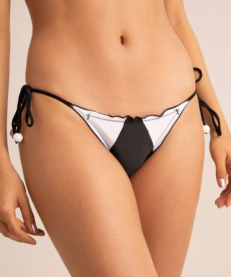 biquíni calcinha tanga de amarração levanta bumbum color block com recortes proteção uv50+ preto