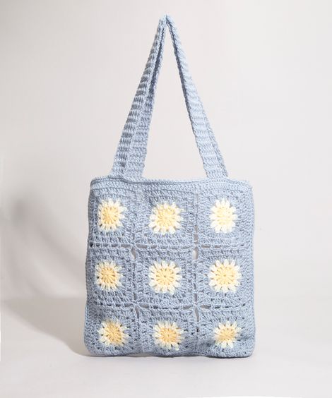bolsa de crochê floral azul