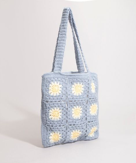 bolsa de crochê floral azul