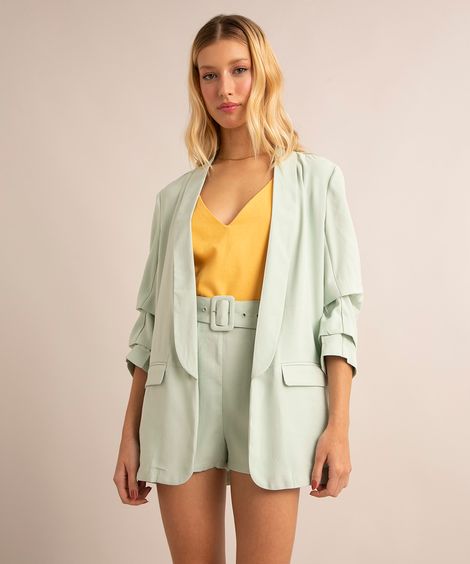 blazer longo manga franzida verde claro