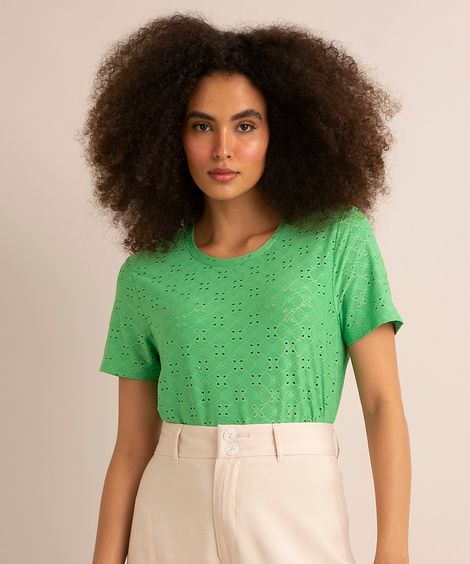 blusa feminina em laise manga curta verde médio