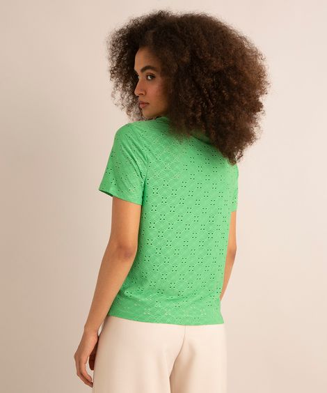 blusa feminina em laise manga curta verde médio