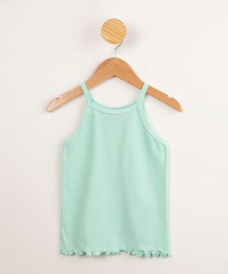 regata infantil básica canelada halter neck com frufru verde água