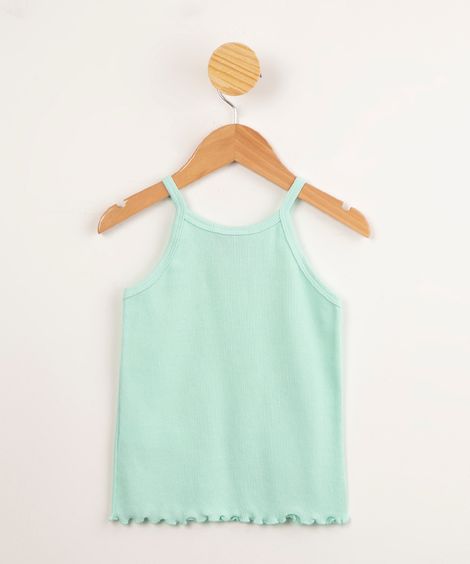 regata infantil básica canelada halter neck com frufru verde água