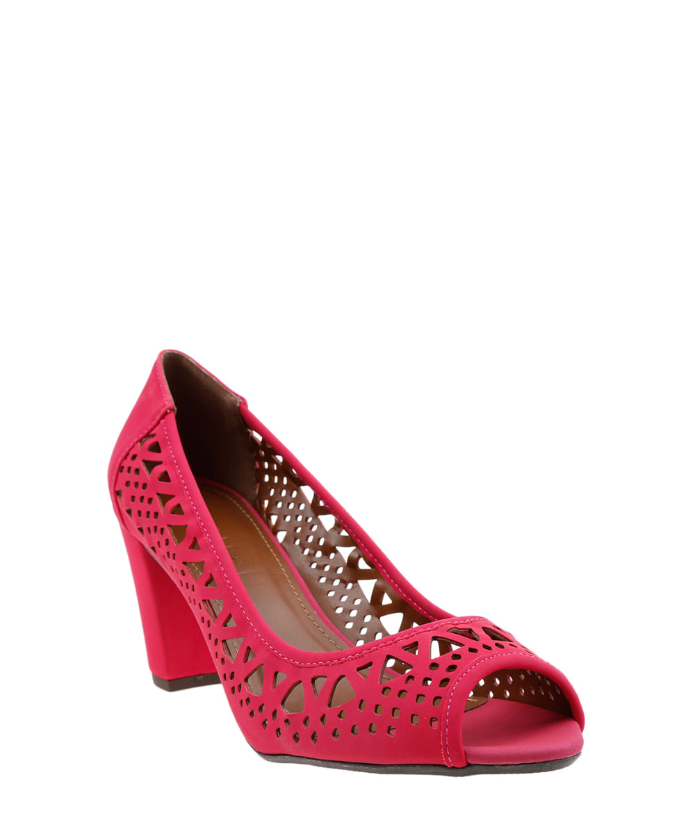 Peep Toe com Recortes Vazados Rosa