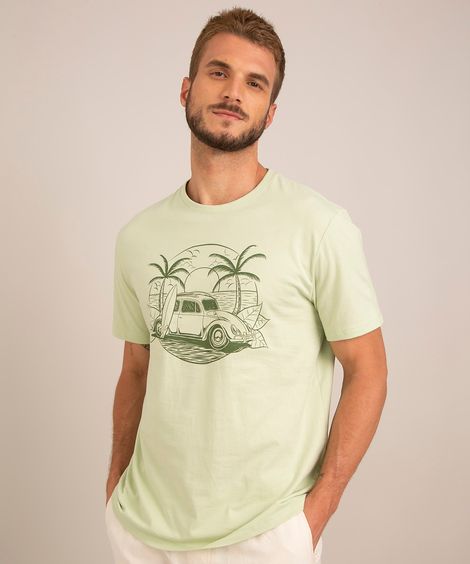 camiseta de algodão fusca manga curta gola careca verde claro