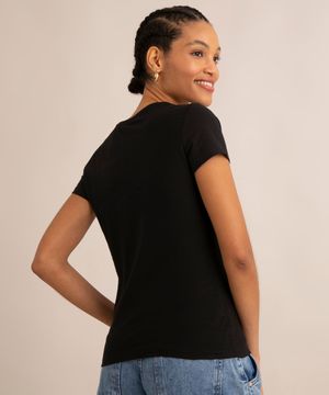 blusa de flamê básica manga curta decote redondo preta